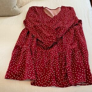 SHEIN Red and White Polka Dot Long Sleeve Dress